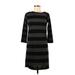 Ann Taylor LOFT Casual Dress - Shift Crew Neck 3/4 sleeves: Black Stripes Dresses - Women's Size X-Small