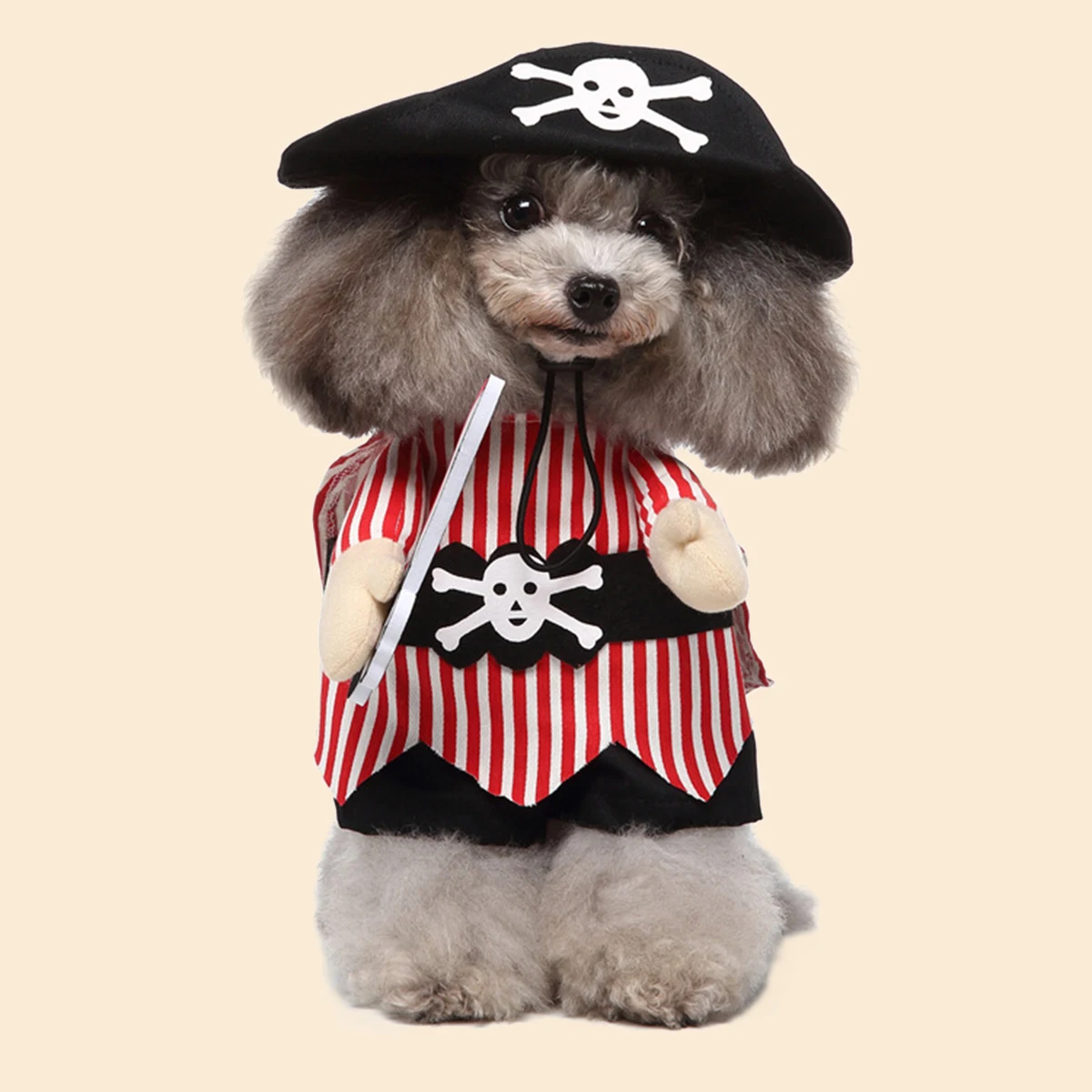 Rot & weiß gestreifte Piraten Hund Kostüm Haustier Kostüm Cosplay Kleidung Outfit Zubehör Party Image