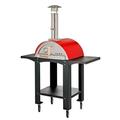25 in. Karma Wood Fired Oven with Stand Wheels & Side Shelves Red