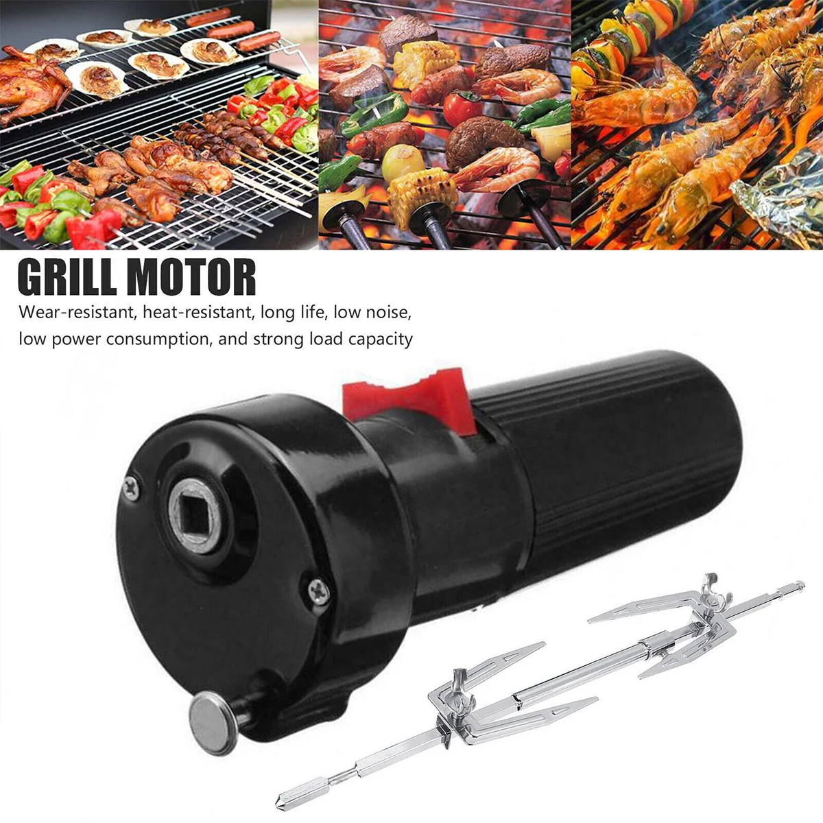 BBQ Rotisserie Grill Huhn Röster Stange Spieß Grill Elektromotor Fleisch Spieß Werkzeug Outdoor BBQ Rack Küche Zubehör Image