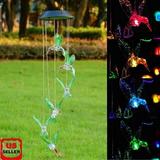 LED Solar Wind Chime Outdoor Mobile Hanging Patio Light Porch Deck Garden Decor Wind Chime (Solar Hummingbird Wind Chime)