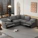 L-shape Sectional Corner Sofa, Power Recliner Sofa w/ Pillow Back & USB, Dark Grey Linen Couch w/ Storage Table & Cup Holders