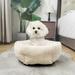 19.7 Inch Round Beige Orthopedic Flannel Dog Bed Cat Bed with Anti-Slip Waterproof Bottom Pad Raised Rim Machine Washable Pet Bed