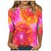 ShomPort Tie Dye T Shirts for Women 3/4 Sleeve Round Neck Summer Tunic Tops Casual Spring Loose Pullover Tops