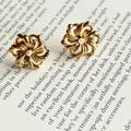 Anthropologie Jewelry | Golden Floral Windmill Design With Faux Pearl Stud Earrings | Color: Gold/White | Size: Os