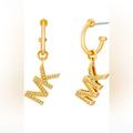 Michael Kors Jewelry | Michael Kors Brass And Pav Crystal Mk Logo Dangle Earrings For Women | Color: Gold | Size: Os