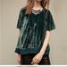 Anthropologie Tops | Maeve Green Crushed Velvet Mixed Media Blouse, Size L | Color: Green | Size: L