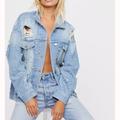 Free People Jackets & Coats | Free People Sunday Funday Trucker Denim Pearl Embellished Jean Jacket | Color: Blue | Size: Xs