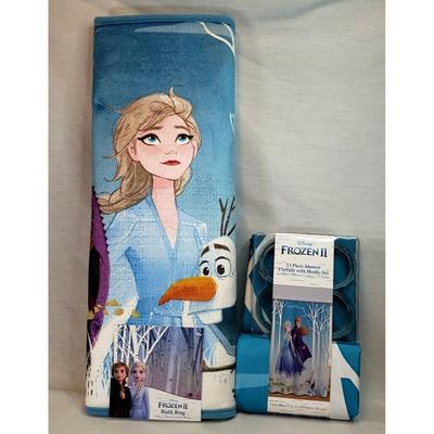 Disney Bath | Disney Frozen Ii Kids Bathroom Set Bath Rug & Shower Curtain W Hooks 14pcs New | Color: Blue/Purple | Size: Os