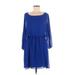 Express Casual Dress - Mini Boatneck 3/4 Sleeve: Blue Solid Dresses - Women's Size Medium