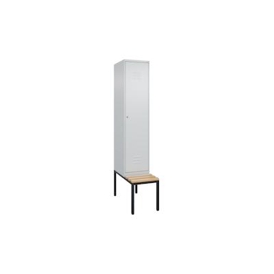 C+P Spind Classic PLUS, Buche untergebaute Sitzbank 1 Abteil, HxBxT 212x40x82cm, Zylinderschloss, Hellgrau/Hellgrau von PROREGAL Image