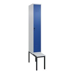 C+P Spind Classic PLUS, Kunststoff untergebaute Sitzbank, 1 Abteil, HxBxT 212x30x82cm, Sicherheitsdrehriegel, Hellgrau/Enzianblau von PROREGAL Image
