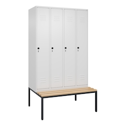 C+P Spind Classic PLUS, Buche untergebaute Sitzbank 4 Abteile, HxBxT 212x120x82cm, Sicherheitsdrehriegel, Verkehrsweiß von PROREGAL Image