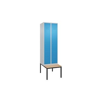 C+P Spind Classic PLUS, Buche untergebaute Sitzbank 2 Abteile, HxBxT 212x60x82cm, Zylinderschloss, Hellgrau/Lichtblau von PROREGAL Image