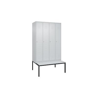 C+P Spind Classic PLUS, Kunststoff untergebaute Sitzbank, 4 Abteile, HxBxT 212x120x82cm, Zylinderschloss, Hellgrau/Hellgrau von PROREGAL Image