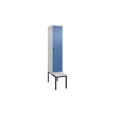 C+P Spind Classic PLUS, Kunststoff untergebaute Sitzbank, 1 Abteil, HxBxT 212x40x82cm, Sicherheitsdrehriegel, Hellgrau/Fernblau von PROREGAL Image