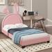 Zoomie Kids Full Size Upholstered Leather Platform Bed w/ Rabbit Ornament Upholstered in Pink | 52.8 H x 41.3 W x 79.5 D in | Wayfair