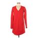 RACHEL Rachel Roy Casual Dress - Shift V Neck Long sleeves: Red Print Dresses - Women's Size 0