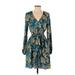 Louna Casual Dress - A-Line V-Neck Long sleeves: Blue Floral Dresses - Women's Size X-Small