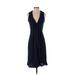 J.Crew Casual Dress - Midi Plunge Sleeveless: Blue Print Dresses - Women's Size X-Small