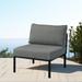 Patio Furniture Set: Armless Chair, Arm Chair, and Ottoman in Gray Fabric & Black Finish