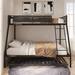 Twin over Full Metal Bunk Bed with Trundle Sturdy Metal Bed Frame Noise-Free Wood Slats Bunk Bed for Three No Box Spring Needed