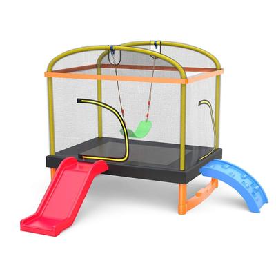 6.5ft Climb 'N Slide 'N Swing 4-in-1 Mini Rectangular Toddler's Trampoline for Kids