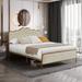 Queen Size Platform Bed, Comfortable Buckle Shaped Backrest with Metal Frame and Solid Wood Ribs