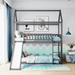 House Bunk Beds with Slide, Wood House Bed Twin Over Twin, Kids Bunk Bed with Roof, Slide Bunk Beds with Ladder for Girls, Boys