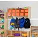 Contender 10 Section Wall Mount Classroom Storage Organizer, Cubby Shelving with Orange Trays and Hooks