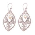 Pearl filigree earrings, 'White Dogwood'