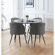 Hallowood Furniture - Cullompton Large Round Dining Table and Chairs Set 4, Black Dining Table with Curved-back Dark Grey Fabric Dining Chairs,