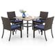 Garden Table and Chairs, Outdoor Patio Dining Set with Square Metal Wood-Like Table, 4 Rattan Wicker Chairs, 5 Pcs Outdoor Patio Table and Chairs Set