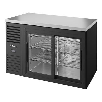 True TBR52-RISZ1-L-B-11-1 52" Black Sliding Glass Door Narrow Back Bar Refrigerator with LED Lighting
