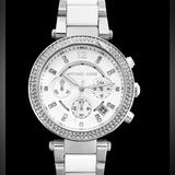 Michael Kors Accessories | Michael Kors Stainless Steel Watch With Glitz Accents Nib | Color: Silver/White | Size: Os
