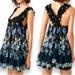 Free People Dresses | Free People Bali Wild Daisy Black/Blue Ruffle Minidress Size Medium Nwt | Color: Black/Blue | Size: M