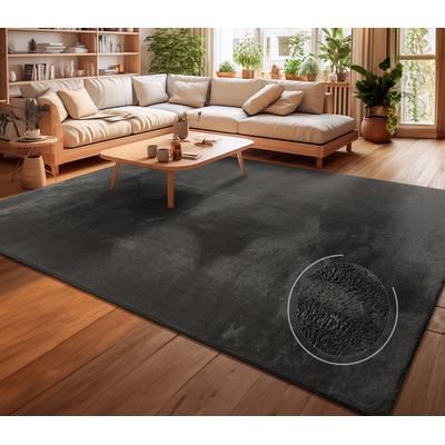 Teppich MY HOME "Andeer" Gr. 5, grau (anthrazit), B:200cm H:14mm L:280cm, Polyester, Teppiche, Kurzflor, Uni Farben, weich & kuschelig, waschbar, Wohnzimmer Image