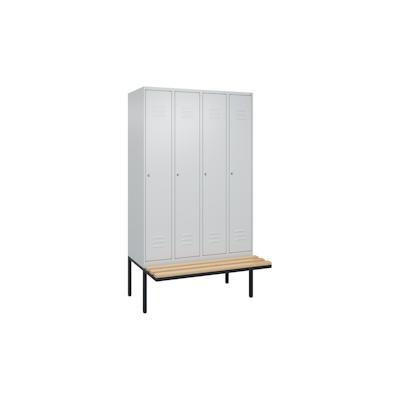 C+P Spind Classic PLUS, schwebender Sitzbank aus Buche 4 Abteile, HxBxT 212x120x82cm, Zylinderschloss, Hellgrau/Hellgrau von PROREGAL Image
