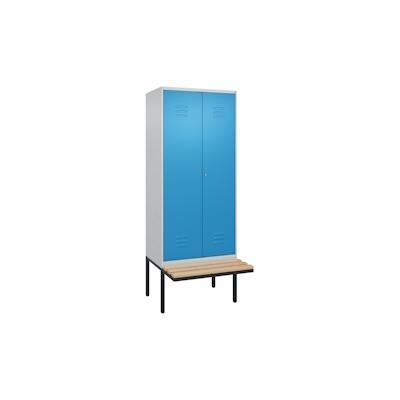 C+P Doppel-Spind Classic PLUS, schwebender Sitzbank aus Buche 2 Abteile, HxBxT 212x80x82cm, Zylinderschloss, Hellgrau/Lichtblau von PROREGAL Image