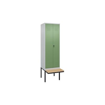 C+P Doppel-Spind Classic PLUS, schwebender Sitzbank aus Buche 2 Abteile, HxBxT 212x60x82cm, Sicherheitsdrehriegel, Hellgrau/Resedagrün von PROREGAL Image