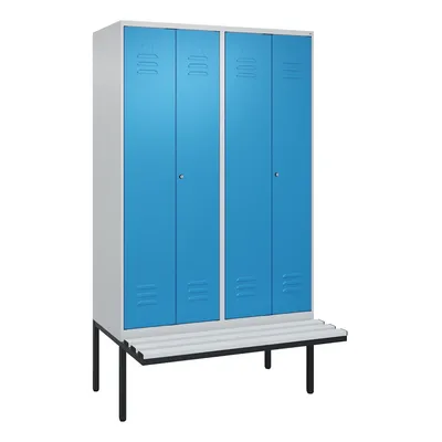 C+P Doppel-Spind Classic PLUS, Kunststoff schwebende Sitzbank, 4 Abteile, HxBxT 212x120x82cm, Zylinderschloss, Hellgrau/Lichtblau von PROREGAL Image