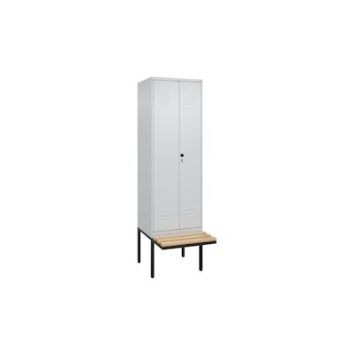 C+P Doppel-Spind Classic PLUS, schwebender Sitzbank aus Buche 2 Abteile, HxBxT 212x60x82cm, Sicherheitsdrehriegel, Hellgrau/Hellgrau von PROREGAL Image