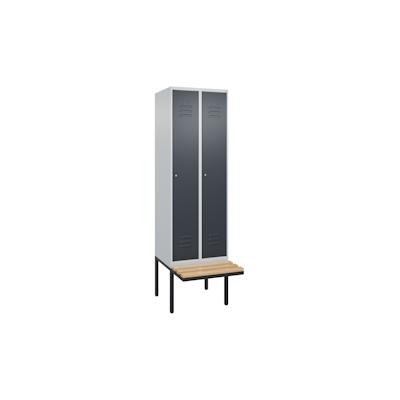 C+P Spind Classic PLUS, schwebender Sitzbank aus Buche 2 Abteile, HxBxT 212x60x82cm, Zylinderschloss, Hellgrau/Anthrazit von PROREGAL Image