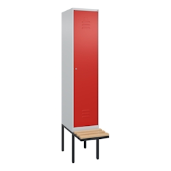 C+P Spind Classic PLUS, schwebender Sitzbank aus Buche 1 Abteil, HxBxT 212x40x82cm, Zylinderschloss, Hellgrau/Rot von PROREGAL Image