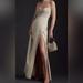 Anthropologie Dresses | Anthropologie Bhldn Remy Cowl-Neck Faux Wrap Satin Gown! Size 0 | Color: Tan/White | Size: 0