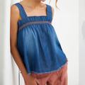 Anthropologie Tops | Anthropologie Pilcro Chambray Swing Blouse Contrast Stitching Wear Three Ways! | Color: Blue | Size: M