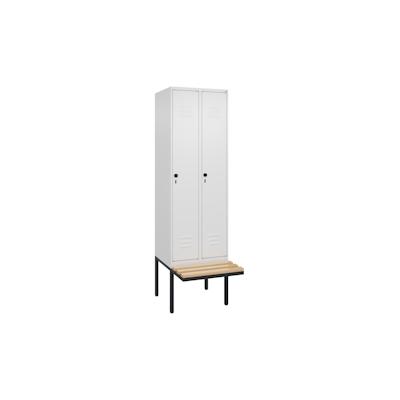 C+P Spind Classic PLUS, schwebender Sitzbank aus Buche 2 Abteile, HxBxT 212x60x82cm, Sicherheitsdrehriegel, Verkehrsweiß von PROREGAL Image