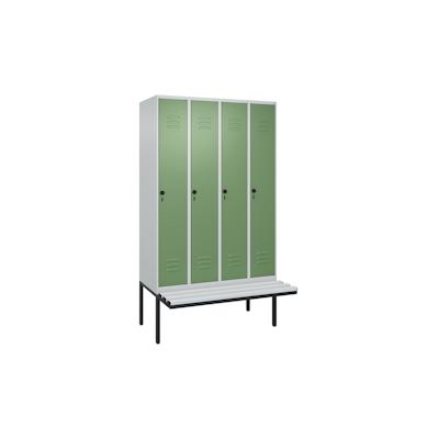 C+P Spind Classic PLUS, Kunststoff schwebende Sitzbank, 4 Abteile, HxBxT 212x120x82cm, Sicherheitsdrehriegel, Hellgrau/Resedagrün von PROREGAL Image
