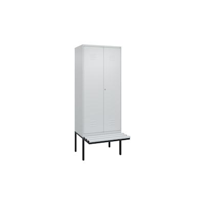 C+P Doppel-Spind Classic PLUS, Kunststoff schwebende Sitzbank, 2 Abteile, HxBxT 212x80x82cm, Zylinderschloss, Hellgrau/Hellgrau von PROREGAL Image