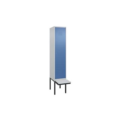 C+P Spind Classic PLUS, Kunststoff schwebende Sitzbank, 1 Abteil, HxBxT 212x40x82cm, Zylinderschloss, Hellgrau/Fernblau von PROREGAL Image